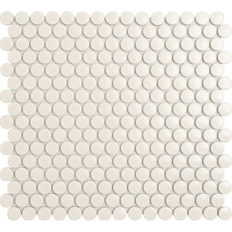 Penny Round Beige Glossy Porcelain Tile Mosaic - Tilevanity.com